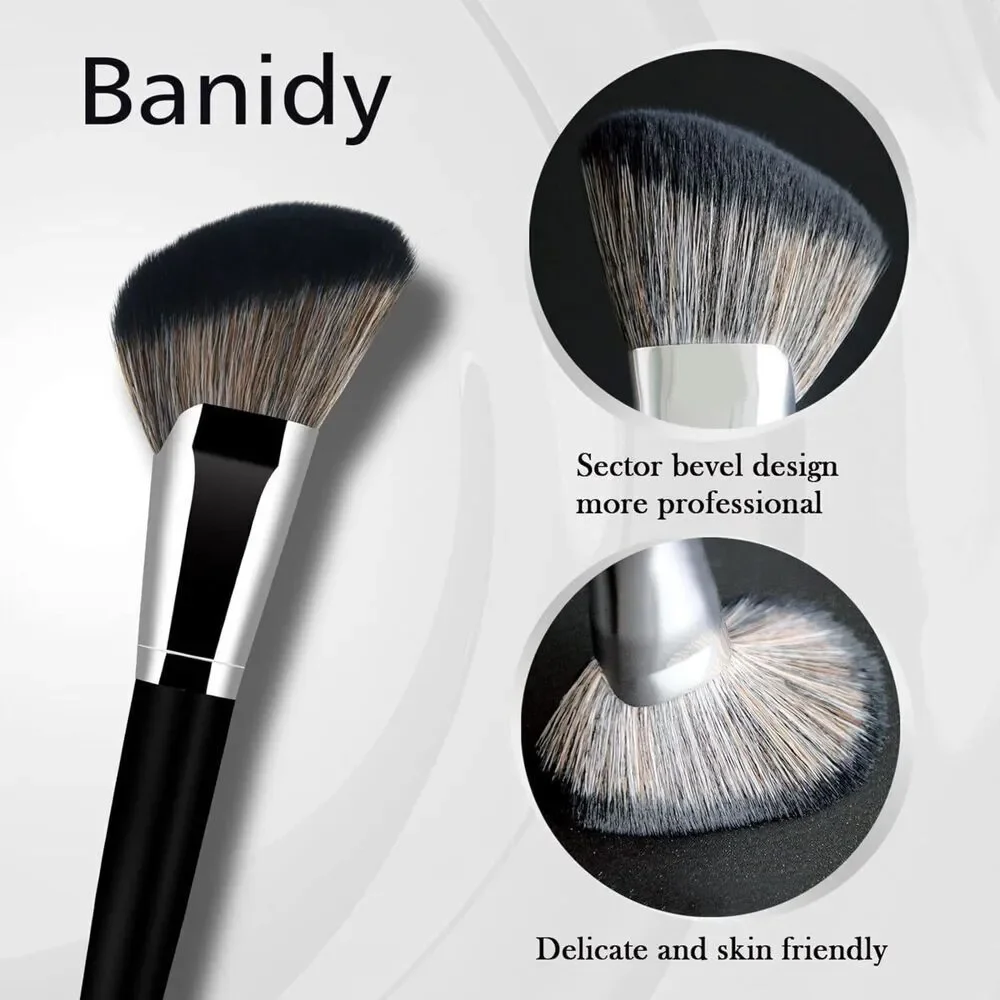 Banidy Black Angled Foundation Makeup Brush With Wooden Handle For Blending